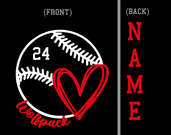 Baseball heart, Name on back- Wolfpack